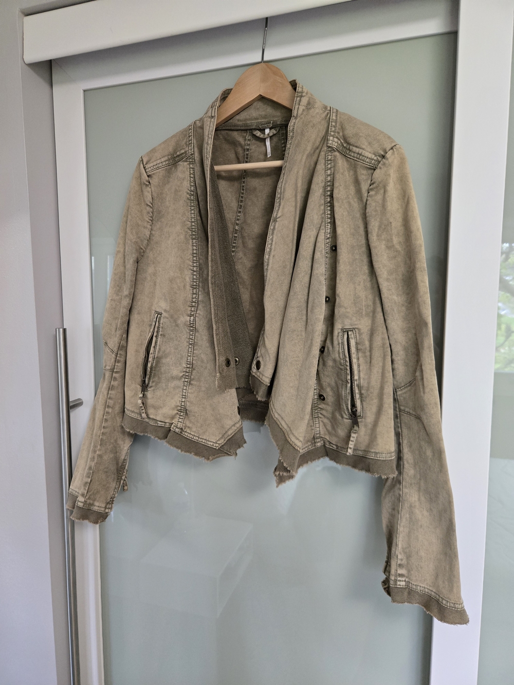 Free People Washed Beige Utility Jean Jacket Size Medium